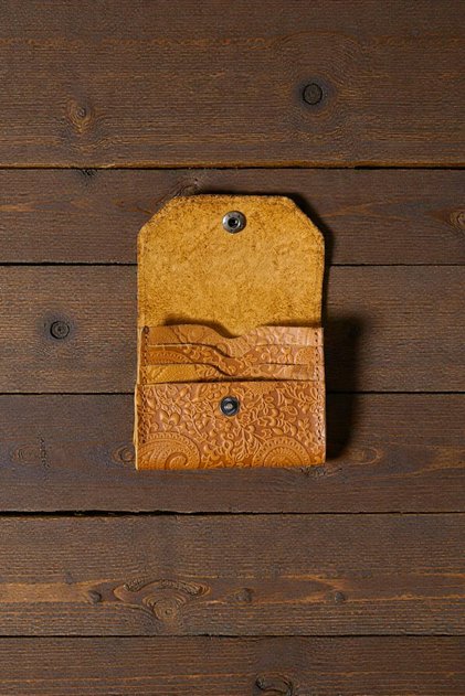 Women's Card Holder Patterned Genuine Leather Small Wallet with Cash Compartment (10X9 cm) Light Tan