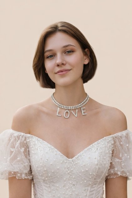 Choker Stone-Studded Love Choker after Party Evening Dress Luxury Necklace