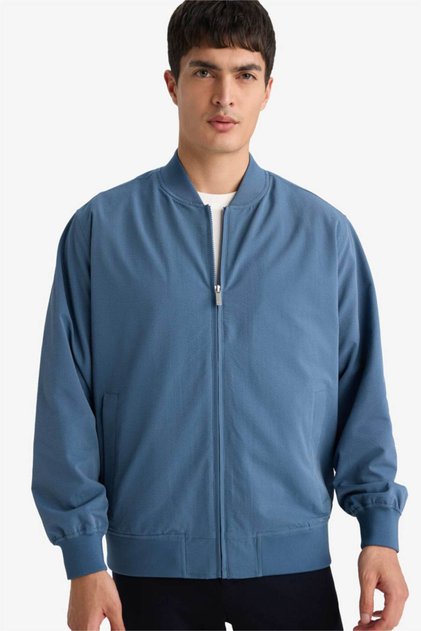 Slim Fit Lined Zippered Crinkle Indigo Men's Coat F9679Ax/In87