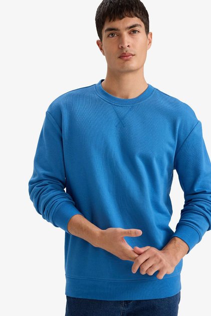 %100 Pamuk Basic Mavi Erkek Sweatshirt E8339AX/BE410