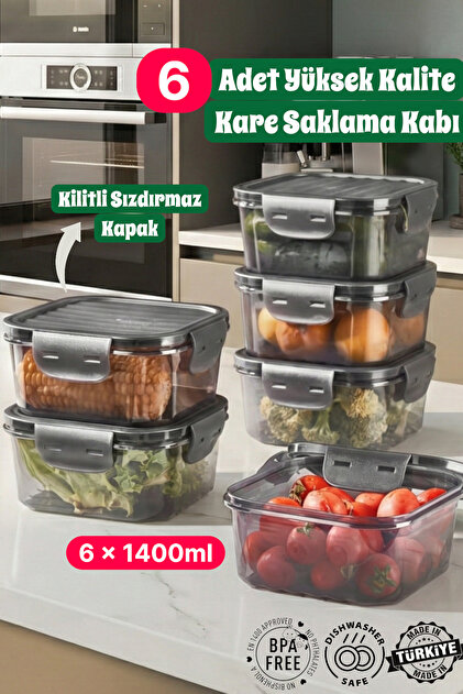 Qlux Ideas 6 Pieces Vacuum Lockable Storage Container 1400 ml Microwave - Freezer Compatible - Bpa Free