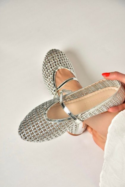 Y820724109 Silver Mesh Look Women's Ballerinas