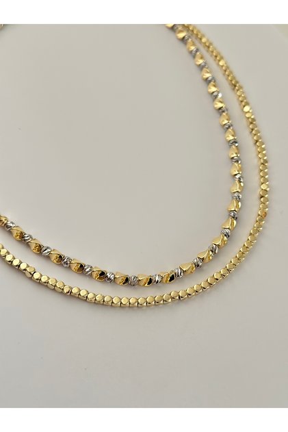 Dorikalı gold gümüş kolye ve gold küp kolye ( ikili kolye seti )