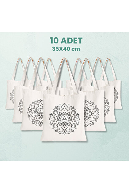 10 Adet Büyük Boy Mandala Desenli Çanta Boyama – Boyanabilir Bez Çanta | Eğitici Aktivite Çantası