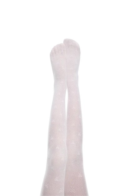 Pretty Kids Dotted Bowtie Floral Patterned Pantyhose White