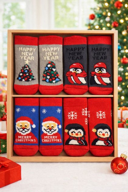 Towel Kids & Baby Socks / 4-Piece Premium / New Year's Themed