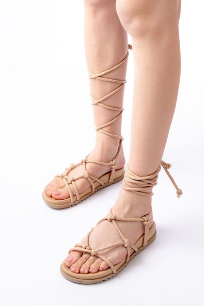 Zri̇n-1001-1001 Premium Nut Ankle Lace-Up Women's Sandals
