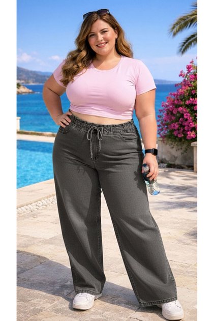 Cool Fit High Waist Elastic Wide Leg Stretchy Lycra Jeans