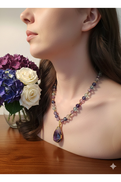Rainbow Fluorite Natural Stone Handmade Necklace