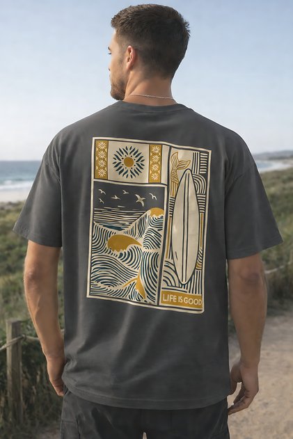 Life Is Good Back Printed Cotton Relaxed Fit Round Neck Unisex T-Shirt