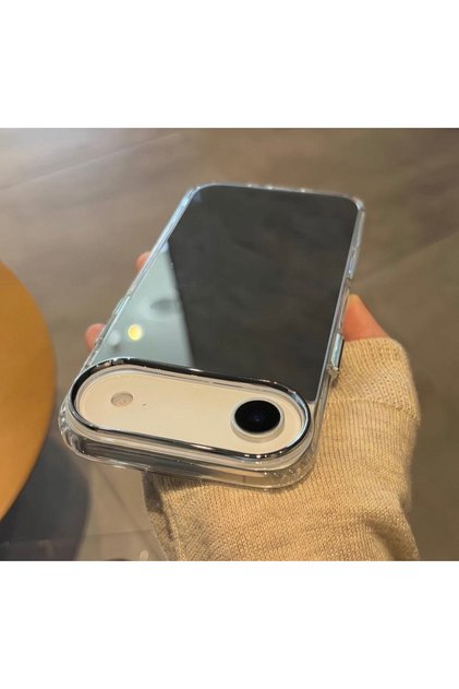 iPhone 17 Air Compatible - Mirror Cover Sides Transparent Camera Frame Silver Protruding Case