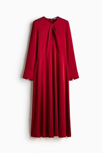 h and m red satin dress Women's Dark red Twist-Detail Satin Dress