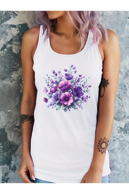 Feather Flower Printed Women's Hollow Out Neckline Swimmer T-Shirt Athlete