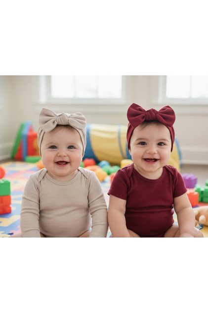 100% Cotton Bow Tie Combed Cotton, Baby Girl Kids Flexible Soft 2-Piece Hair Band Sets