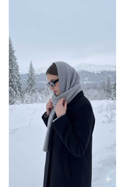 Women's Gray Black Beige Brown Knitted Balaclava Modern Style Practicalhooded Neck Warmer and Scarf in One