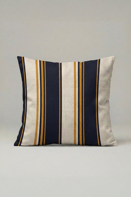 Albastru Marin Muștar cu dungi Decorativ Husă de pernă pentru canapea 017 – Marin Modern 45x45 cm