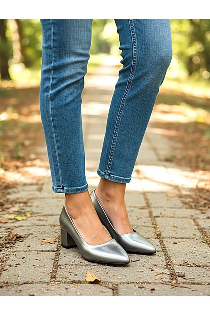 Matte Gray 5 cm Thick Heel Women's Stiletto Shoes