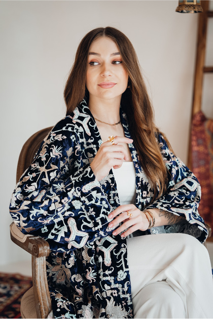 A luxurious navy velvet abaya