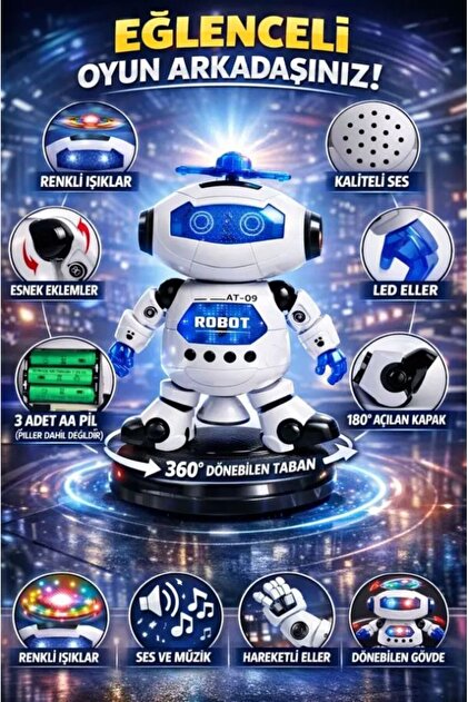 Realx Dans Eden Pervaneli Işıklı Sesli Lazerli Oyuncak Robot 20 CM