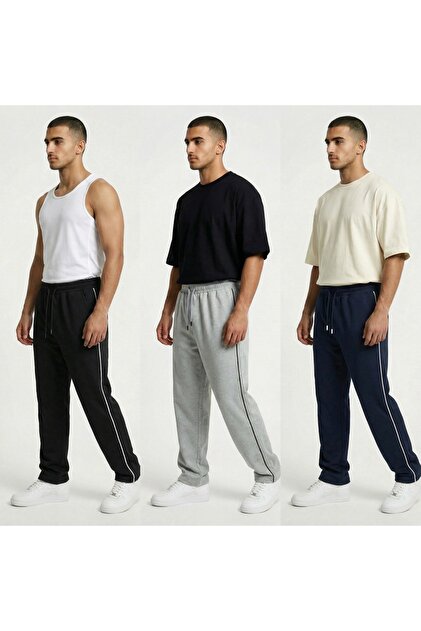 3-Pack Side-Piped Baggy Sweatpants Comfortable Fit