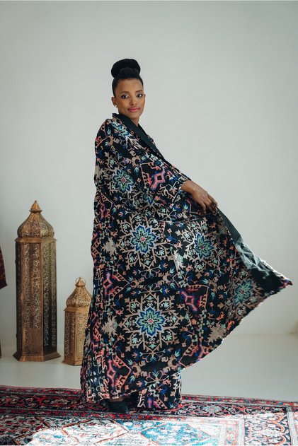 Midnight Bloom Jacquard Abaya