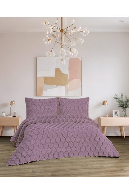 Petek Patterned 3 Pieces Double Bedspread Plum