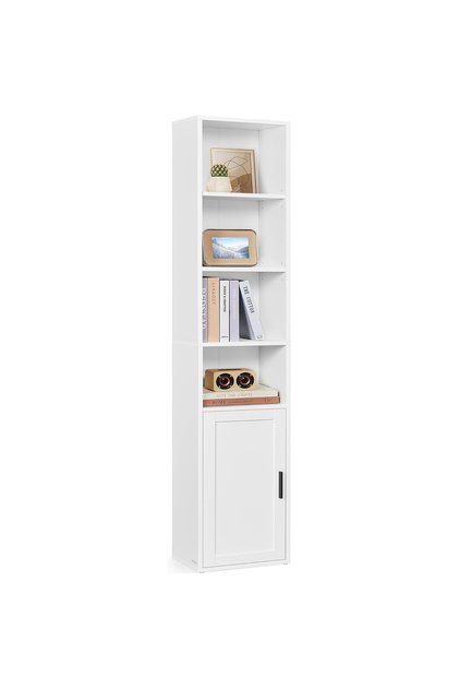 Bibliotecă îngustă cu 6 niveluri și dulap închis, rafturi reglabile, 24x32x175 cm, albă