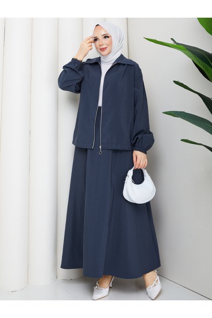 Zippered Bomber Jacket & Skirt Hijab Set Rc9025