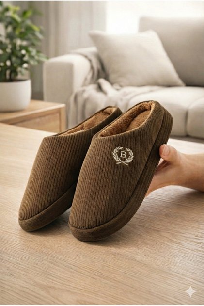 Winter Men's Embroidered Corduroy House Slippers