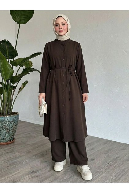 Hakim Collar Long Pants Suit - Brown