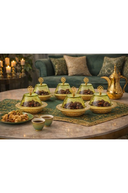 💚 Colored glass date bowls with a luxurious gold touch – 6-piece set for elegant and distinctive hospitality ✨