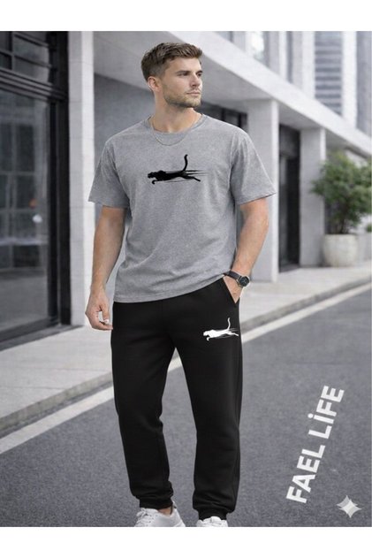 Women'S/Men's T-Shirt and Sweatpants Tiger Printed Top-Bottom Set