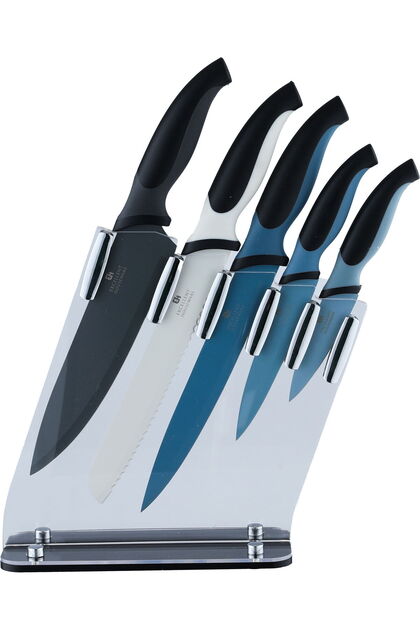 EXCELLENT HOUSEWARE Stainless Steel Knife Set, 16 cm, 6 Pieces, Acrylic Stand - Multicolor