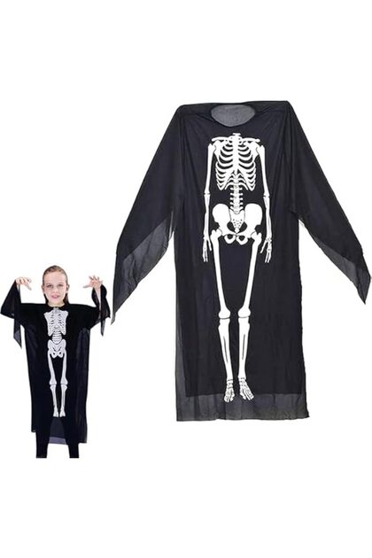 Costum de Halloween, pelerină de schelet cu glugă, lungime 120 cm, universal