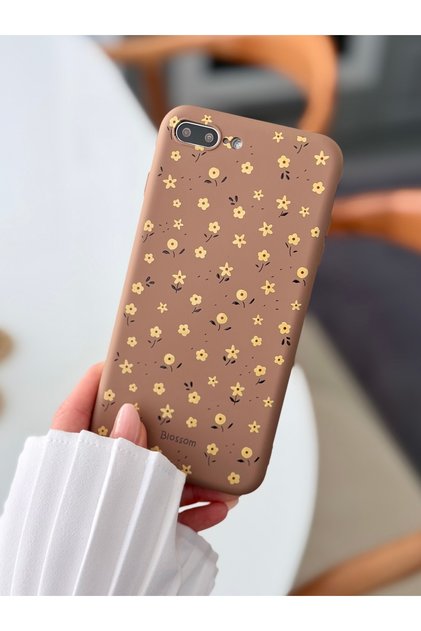 iPhone 6 Plus - 7 Plus and 8 Plus Compatible Printed Coffee Mini Flower Launch Silicone Case