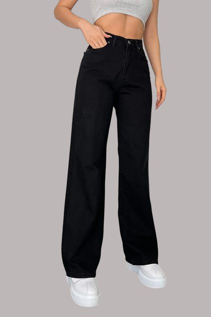 Nickk Kids Black Wide Leg Lycra Stretch Denim Jeans