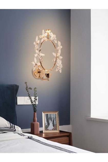 مصباح جدار LED بيضاوي كريستالي فاخر 24 واط بـ 3 درجات إضاءة - تصميم زهري كلاسيكي 25 سم