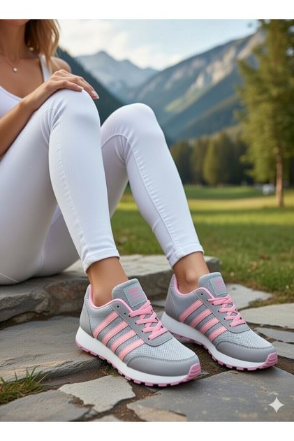 Women's Ice Pink Striped Lace-Up Comfortable Sole Daily Sneakers