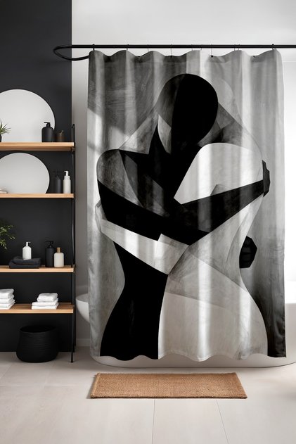 Bathroom Curtain, Opposites Attract Patterned Shower Curtain, Bathtub Curtain 175X200Cm