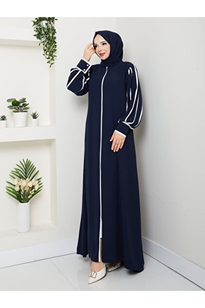moda4b Ferace Zippered Medina Fabric 2-Piece Set Women's Dress with Scarf N-05492 _ Navy Blue- Trendyol moda4b Ferace Zippered Medina Fabric 2-Piece Set Women's Dress with Scarf N-05492 _ Navy Blue- Trendyol