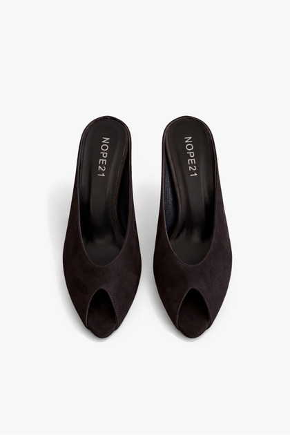 Onyx Brown Genuine Leather Heeled Slippers