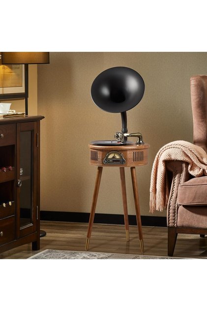 Vintage Dik Gramofon Plak Çalar Bluetooth 4.2 USB FM Radyo Uzaktan Kumandalı SP1806