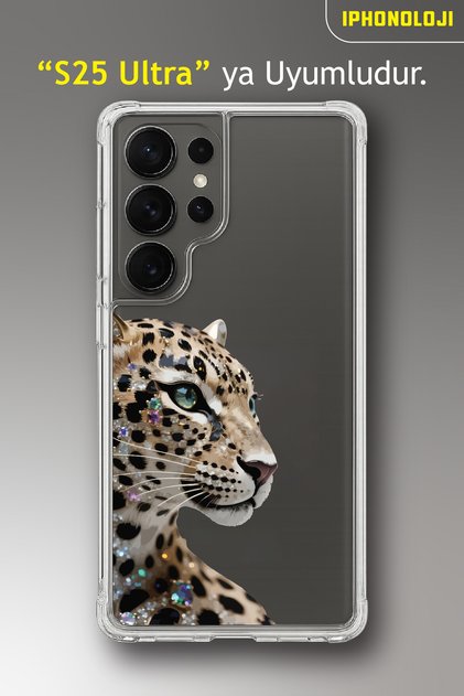 Samsung S25 Ultra Compatible Tiger Diamond Pattern Transparent Printed Shock Absorbing Phone Case Mk02A