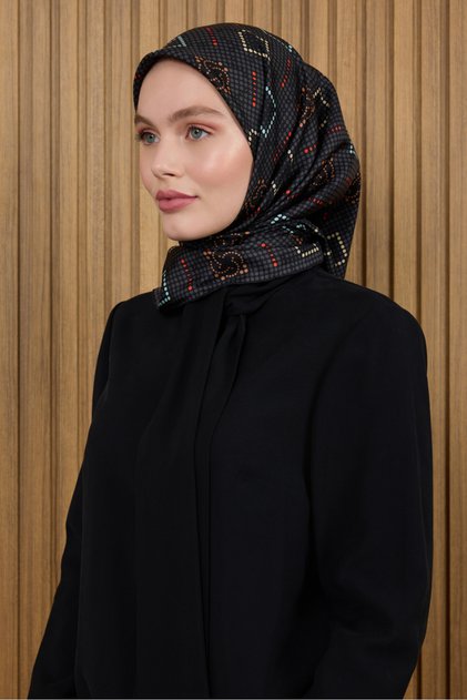 Black 90X90 Silk Crepe Satin Scarf