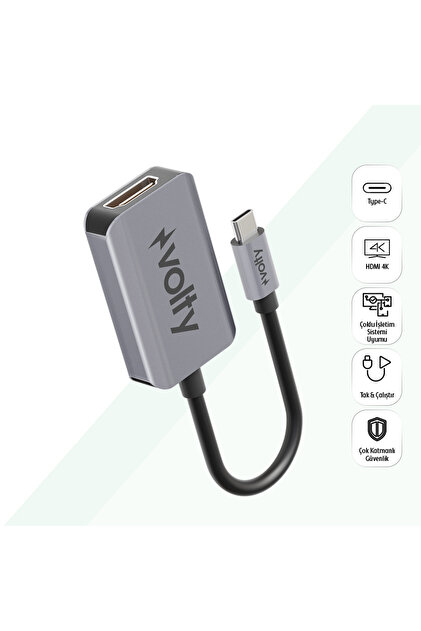 Type-C to HDMI 4K 60Hz Görüntü Aktarıcı | Dönüştürücü, Alüminyum, CS5265 (V0302001)