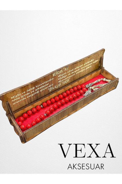Natural Coral Stone Prayer Beads with Wooden Box, Gift Set of 33 Red Prayer Beads