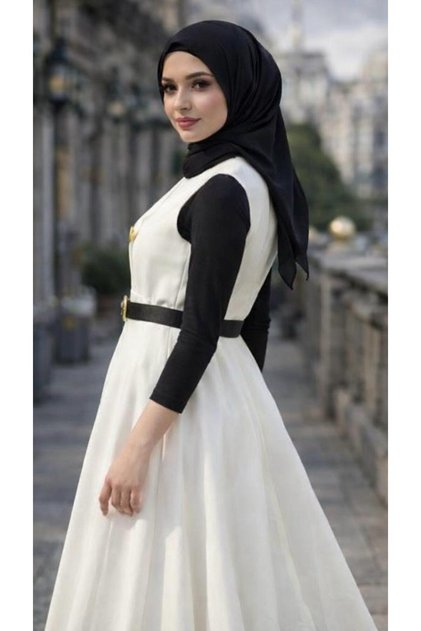 Women's Hijab Long Dress with Belted Waist Detail, Stylish Evening Dress