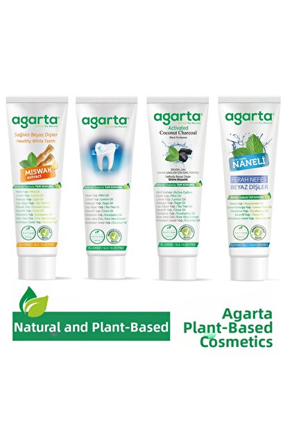 Set of 4 Natural Fluoride-Free Miswak Active Mint Herbal Toothpaste
