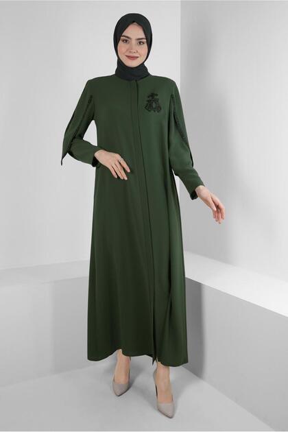 Sleeve-Detail Stone-Embellished Overcoat 10537