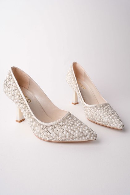 Stony Stone and Pearl Embellished Heels Wedding Bridal Heels Evening Dress Shoes